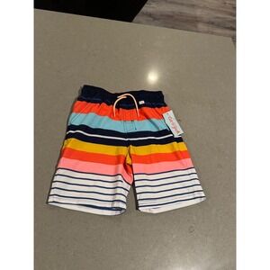 Cat‎ Jack Kids Boys Swim Trunks Shorts Size S Striped Elastic Waist Drawstring
